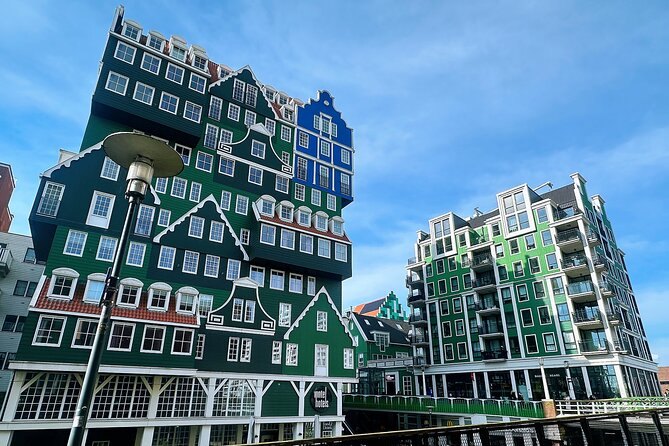 The Inntel hotel in Zaandam, built as a stack of green Zaan house facades
